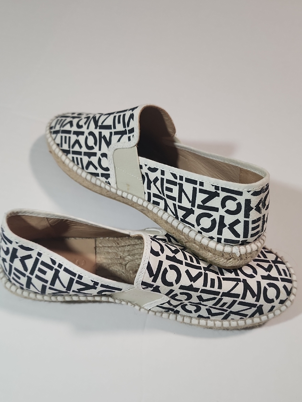 Kenzo Black & White Logo Canvas Espadrilles Made in Spain, Size 38 US 7.5 - 8